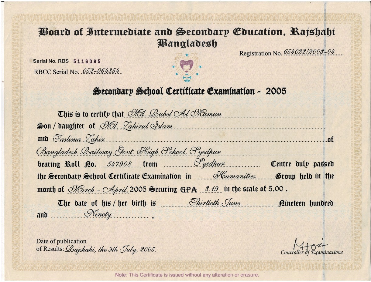 SSC Certificate